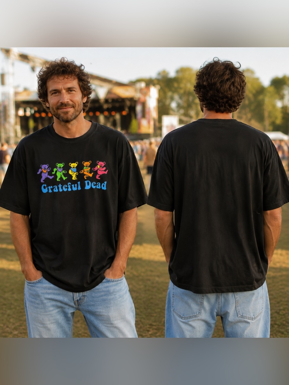 Grateful Dead Official Merchandise Dancing Bears Black Graphic Tee 3XL Unisex